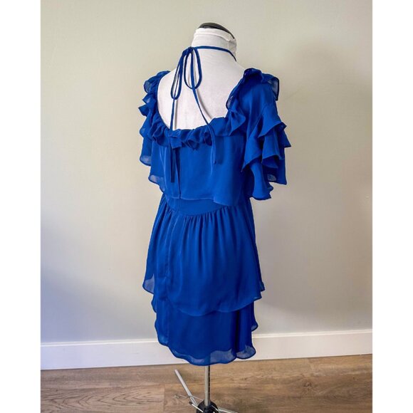Parker Navy Ruffle Cold Shoulder Tiered Cocktail Dress - Picture 7 of 13